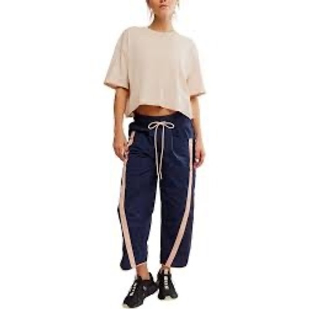 Free People Movement Track Pants Sz L Champ is Here Barrel Navy Pinkish Joggers